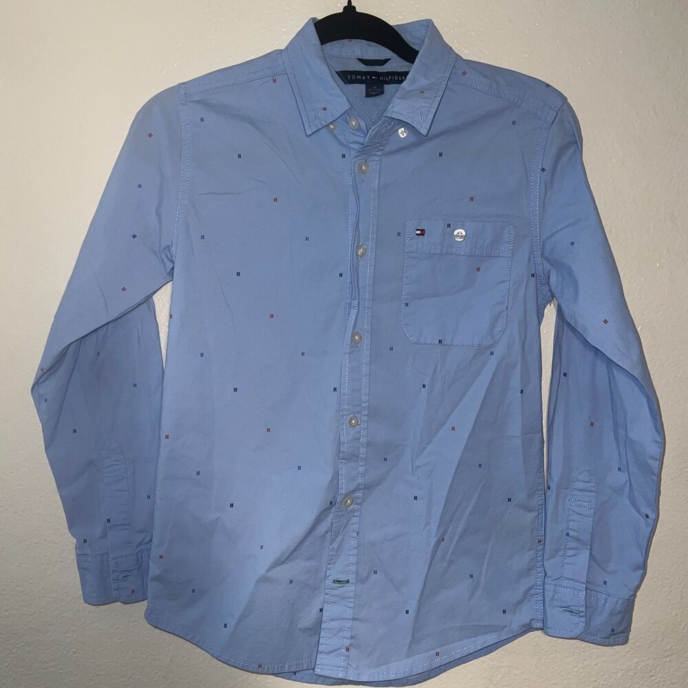Tommy Hilfiger kids Medium Light Blue Oxford Button Down Shirt Classic Prep Logo